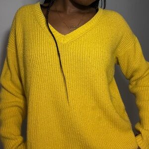Vibrant Yellow V-Neck Women's Sweater